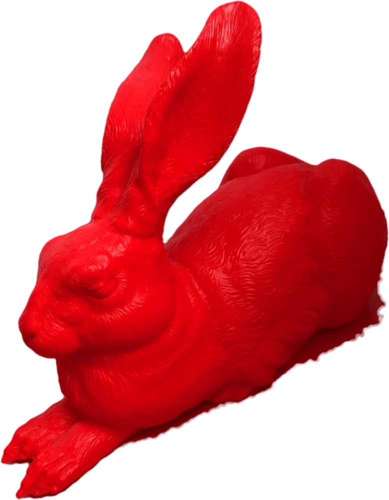 Skulptur eines liegenden Hasen nach Albrecht Dürer, in FOCUS Rot